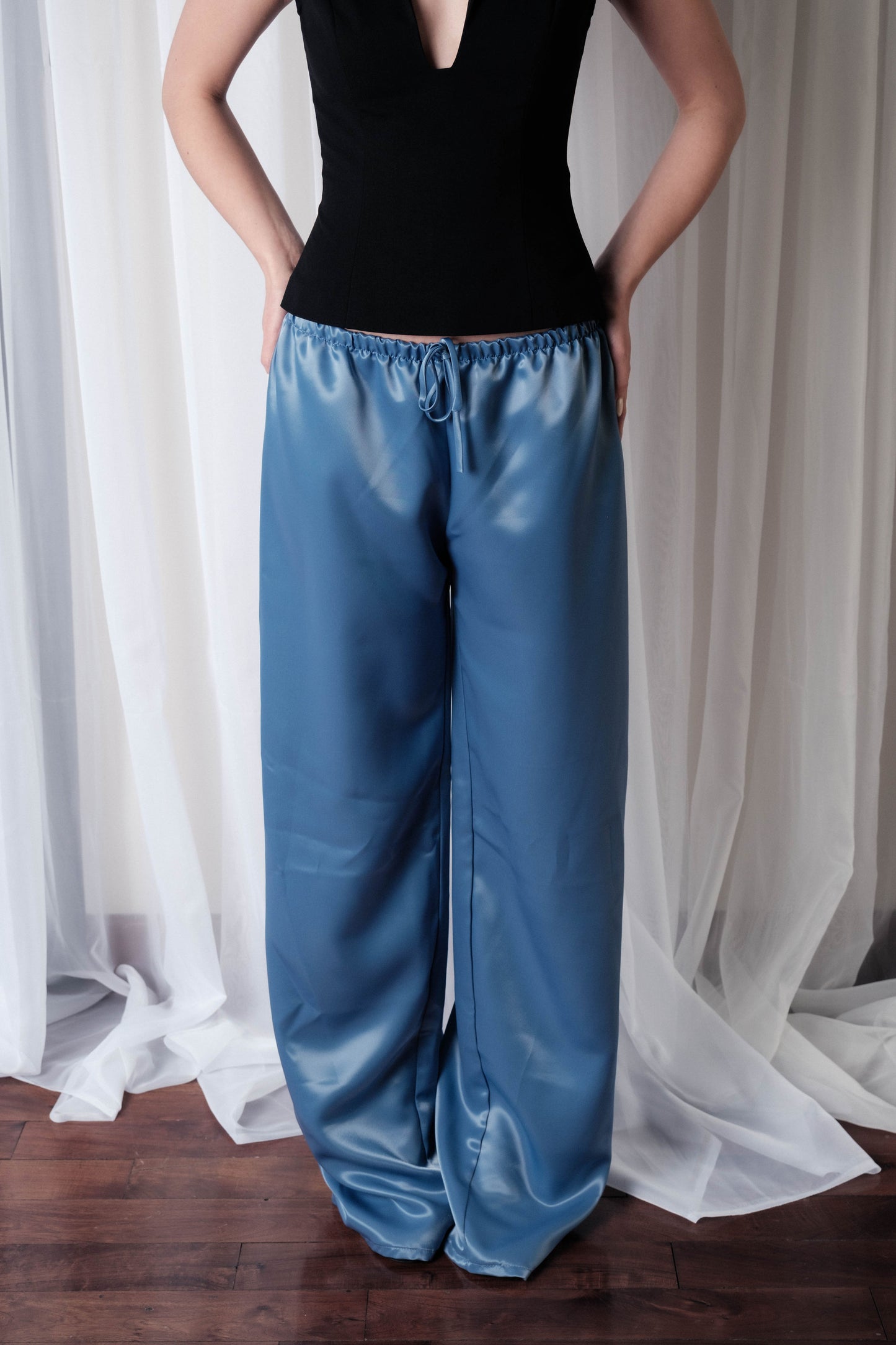 Blue satin pants